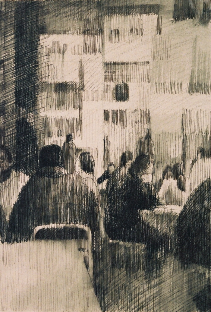 Lunch at Reading Terminal Market, ink on paper, 2004, SOLD