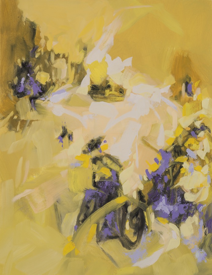 "Violet Irises and Sunshine", oil on paper, 30x22, $1,000 Available @Carrie Coleman Fine Art