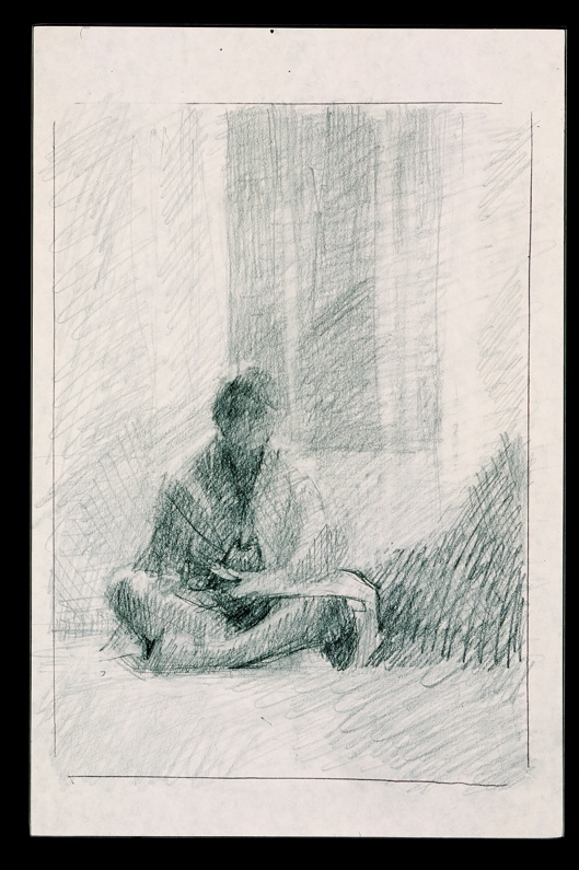Self Portrait in Bedroom, graphite on paper, 2003